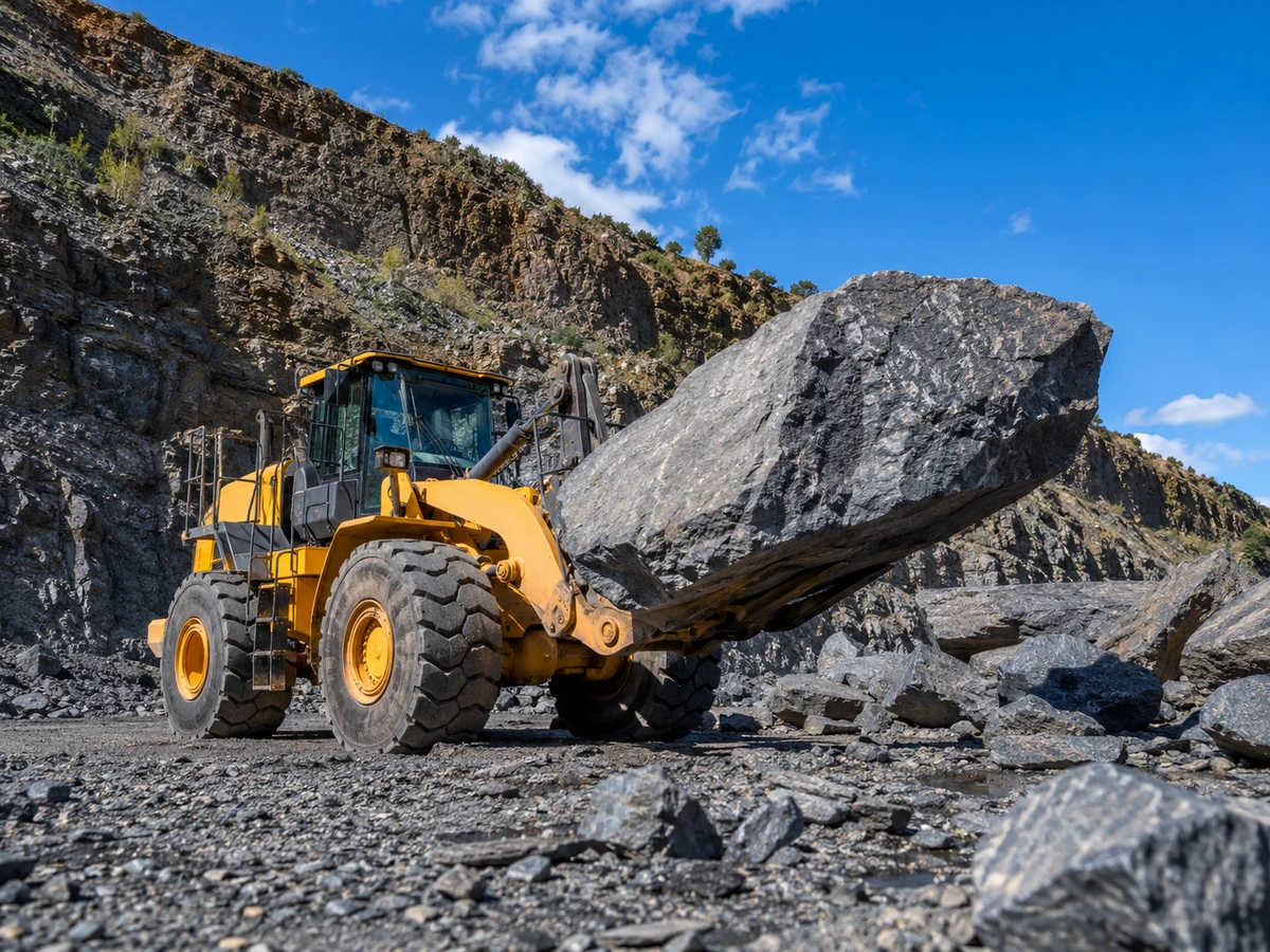Carga de piedra en la cantera de basalto